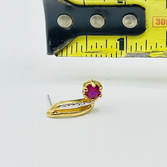 Pink Crystal Drop Earrings Gold Tone Marked 14K PGE S Shape Classic Career LARP - Picture 3 of 8